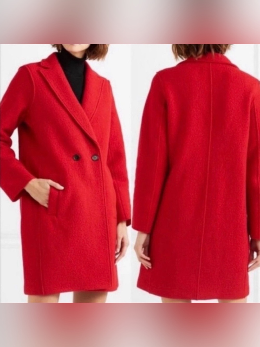 J. Crew Bright Red Double-Breasted Wool-Blend Pea Coat